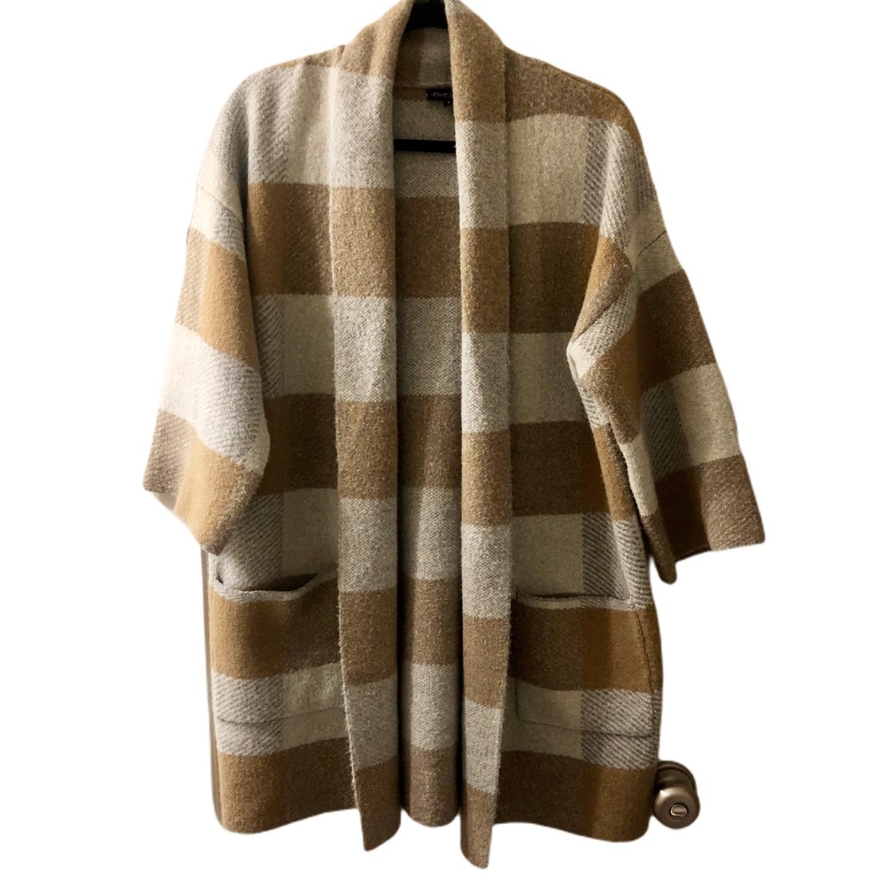 Oversized Neutral Open Front Sweater Size L